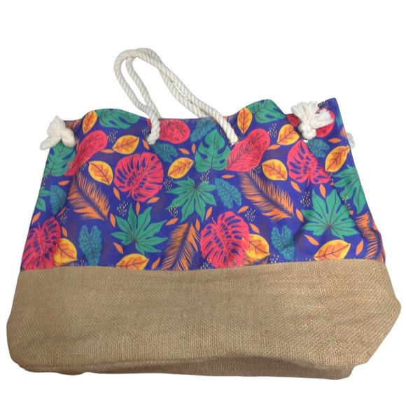 Robin Ruth Riviera‎ Maya Tote Bag Beach  Tropical Leaves Rope Handles Large - Picture 2 of 7